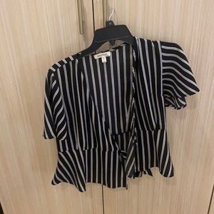 Black & white striped wrap shirt